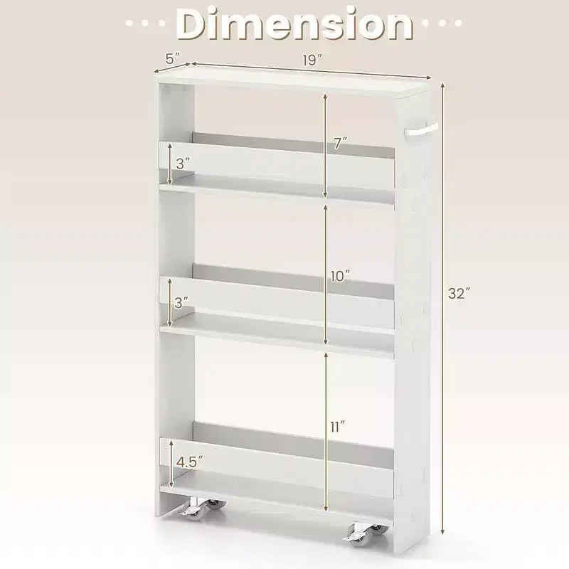Carrello Portaoggetti Slim a 4 Ripiani con Mensole Aperte Carrello da Cucina con Ruote Stretto Nero/Grigio/Bianco