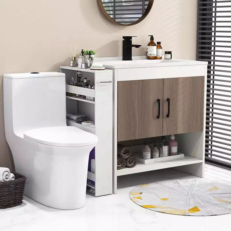 4-Tier Slim Storage Cart with Open Shelves Rolling Kitchen Cart on Wheels Narrow Black/Grey/White