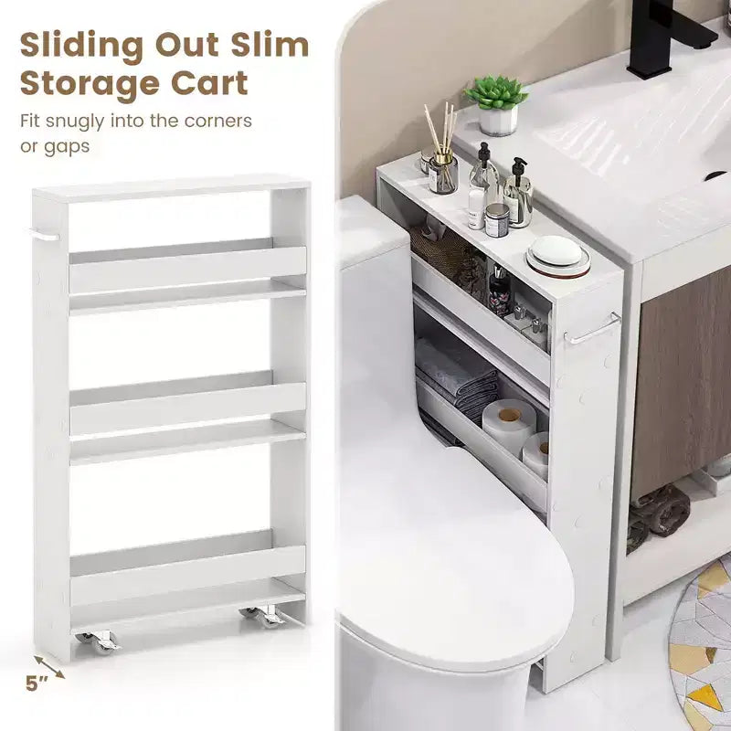 Carrello Portaoggetti Slim a 4 Ripiani con Mensole Aperte Carrello da Cucina con Ruote Stretto Nero/Grigio/Bianco