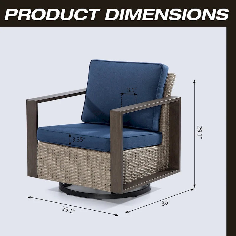 Cozywor Set 2 Sedie a Dondolo da Esterno in Rattan per Patio con Telaio in Metallo e Cuscini