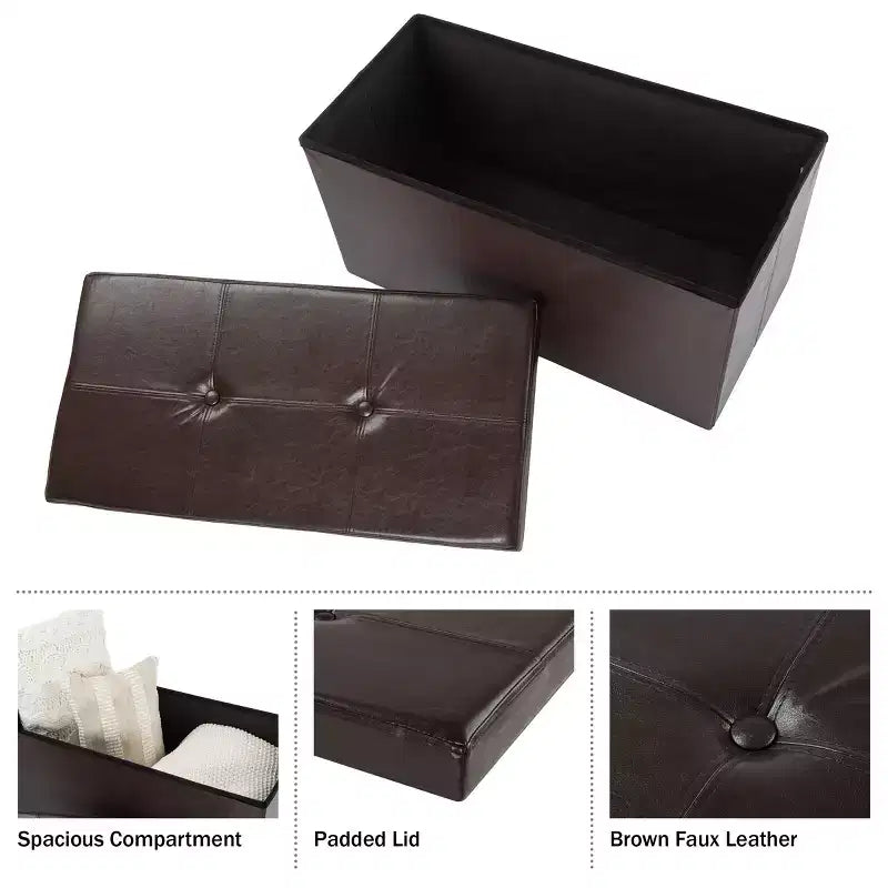 Hasting Home Pouf Contenitore Pieghevole in Similpelle da 30 Pollici