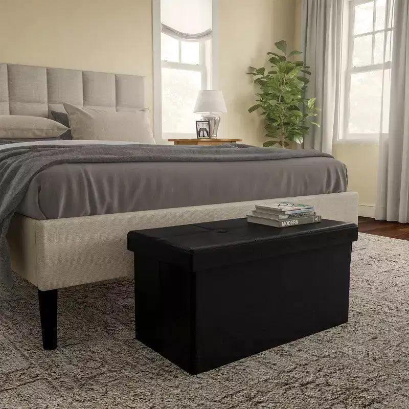 Hasting Home 30-Inch Faux Leather Folding Storage Ottoman