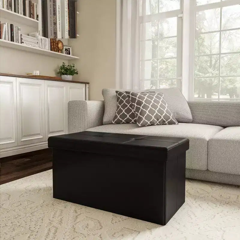 Hasting Home 30-Inch Faux Leather Folding Storage Ottoman