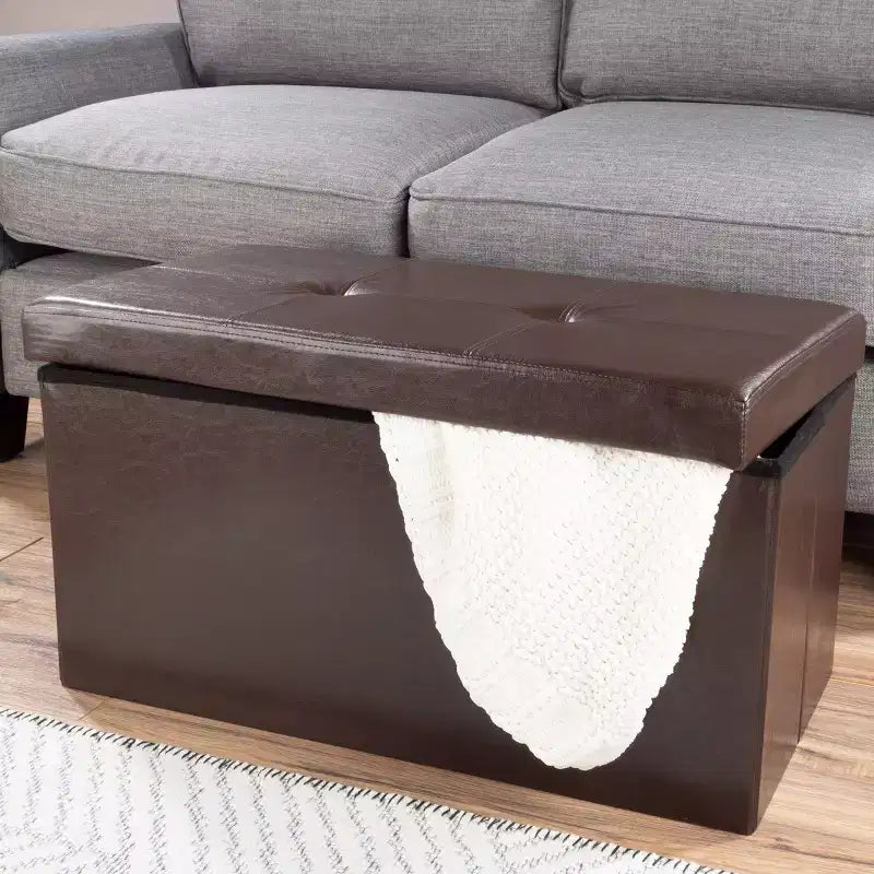 Hasting Home 30-Inch Faux Leather Folding Storage Ottoman