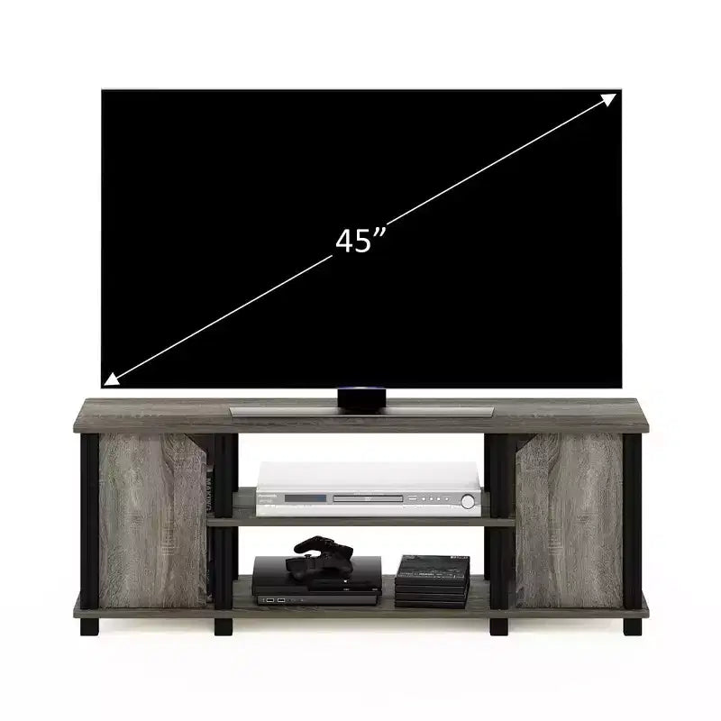 Furinno TV Stand Entertainment Media Center w/2 Storage Cabinets & Open Shelves for TV Size up to 45 Inch,French Oak/Black