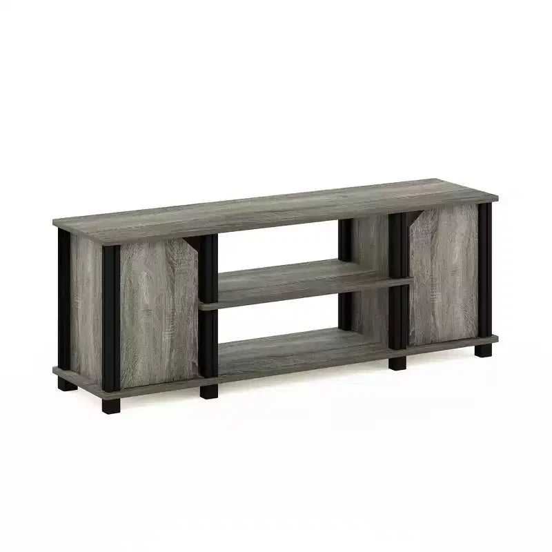 Furinno TV Stand Entertainment Media Center w/2 Storage Cabinets & Open Shelves for TV Size up to 45 Inch,French Oak/Black