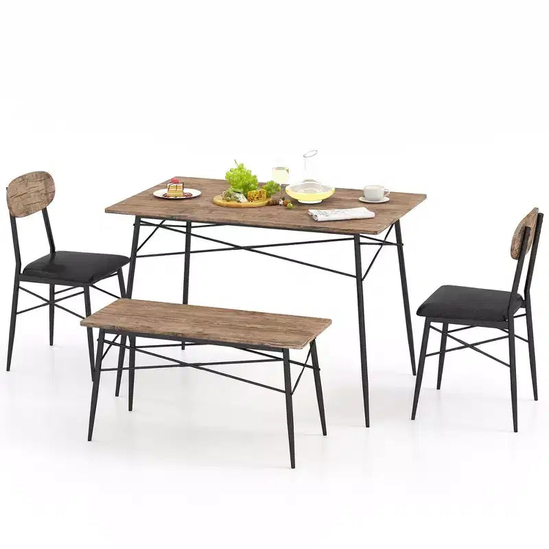 Set da pranzo Costway 4 pezzi con panca e 2 sedie imbottite in similpelle per cucina