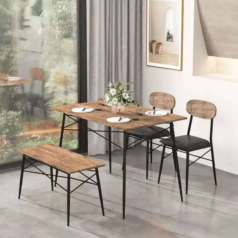 Set da pranzo Costway 4 pezzi con panca e 2 sedie imbottite in similpelle per cucina