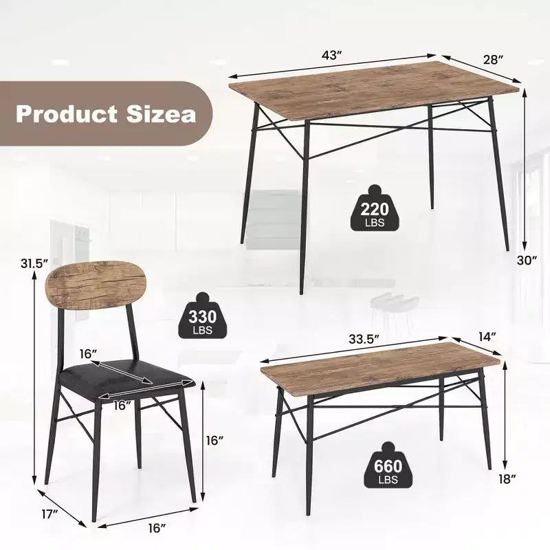 Set da pranzo Costway 4 pezzi con panca e 2 sedie imbottite in similpelle per cucina