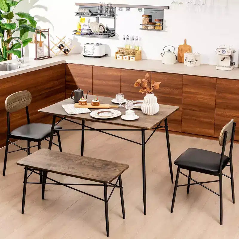 Set da pranzo Costway 4 pezzi con panca e 2 sedie imbottite in similpelle per cucina