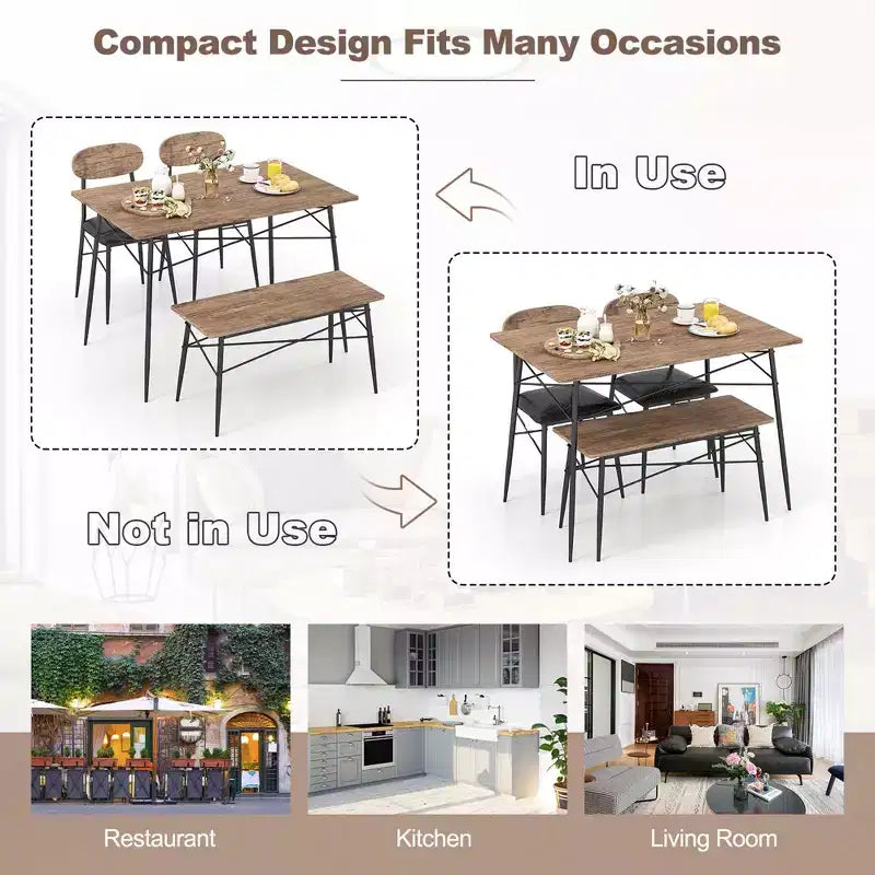 Set da pranzo Costway 4 pezzi con panca e 2 sedie imbottite in similpelle per cucina