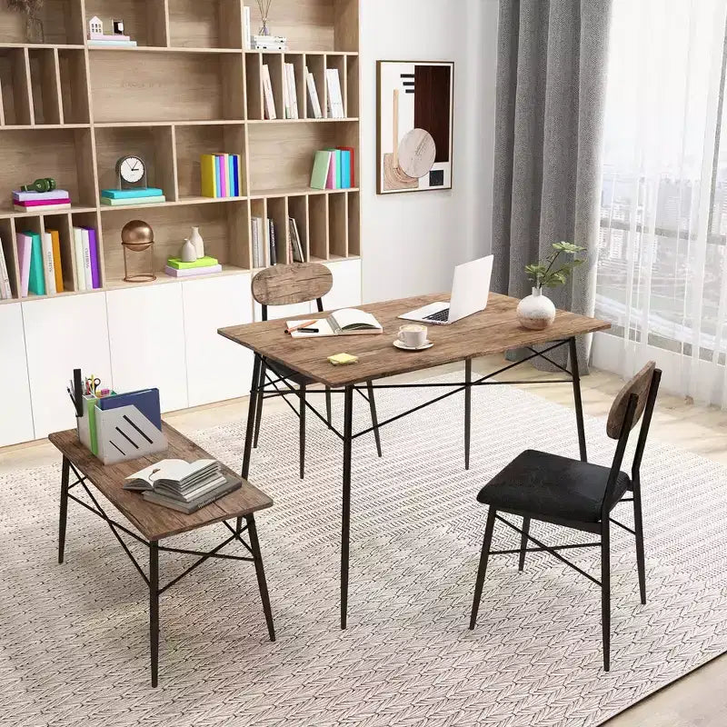 Set da pranzo Costway 4 pezzi con panca e 2 sedie imbottite in similpelle per cucina