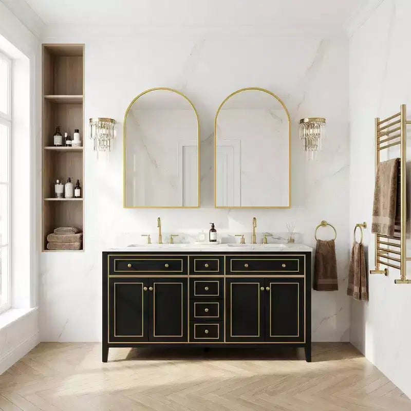 Dovelina Armadietto Porta Medicinali Moderno ad Arco con Specchio, Specchio da Bagno con Cornice in Metallo e Contenitore - 36x24