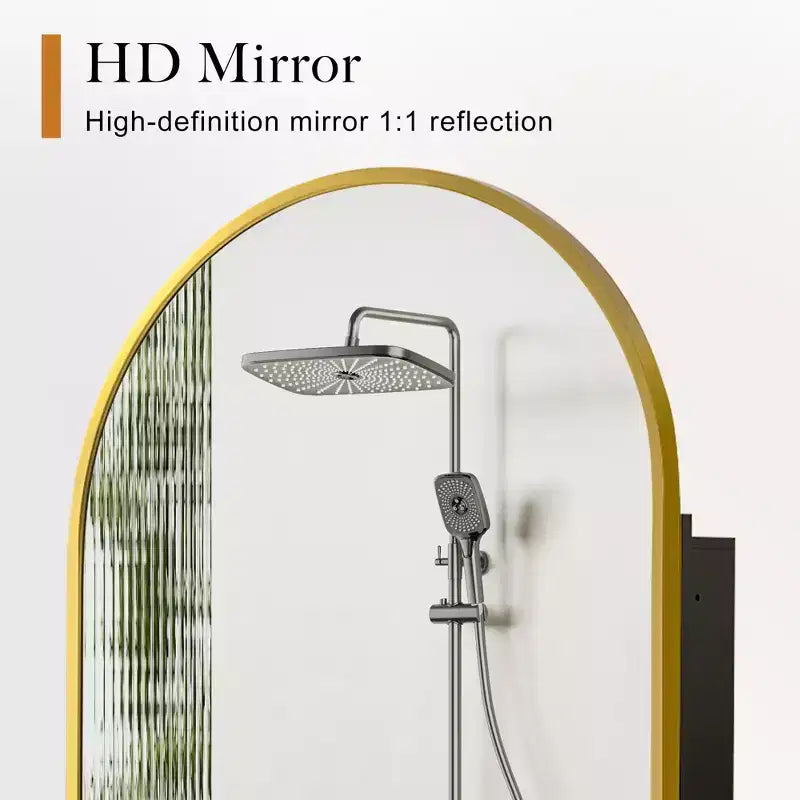 Dovelina Armadietto Porta Medicinali Moderno ad Arco con Specchio, Specchio da Bagno con Cornice in Metallo e Contenitore - 36x24
