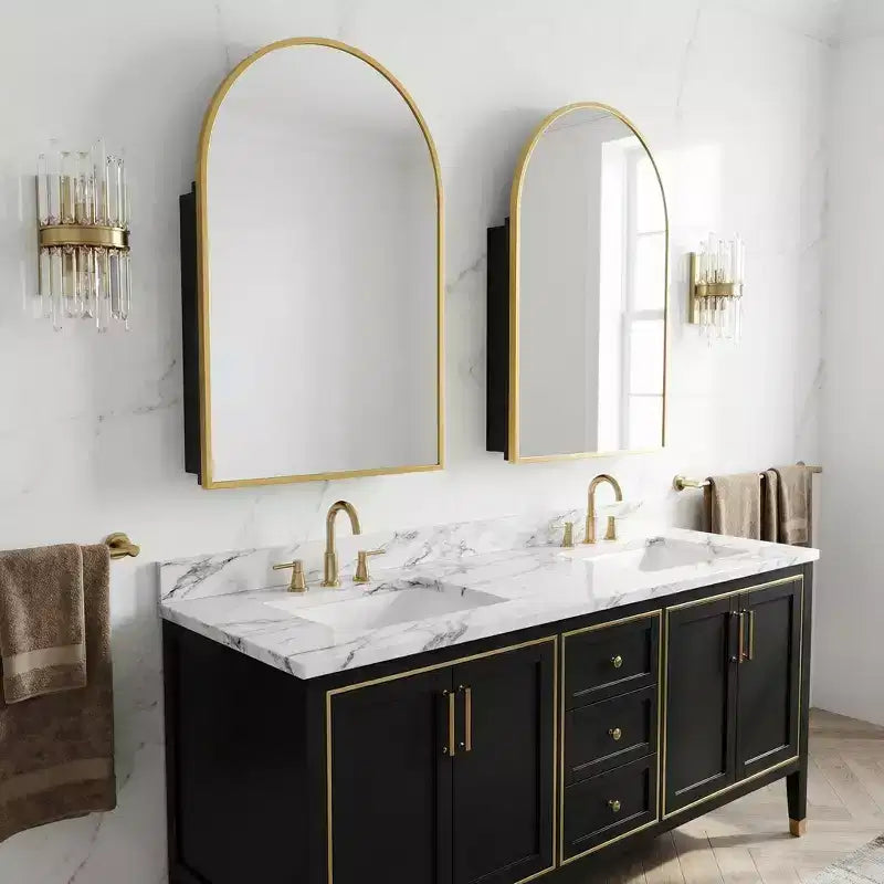 Dovelina Armadietto Porta Medicinali Moderno ad Arco con Specchio, Specchio da Bagno con Cornice in Metallo e Contenitore - 36x24