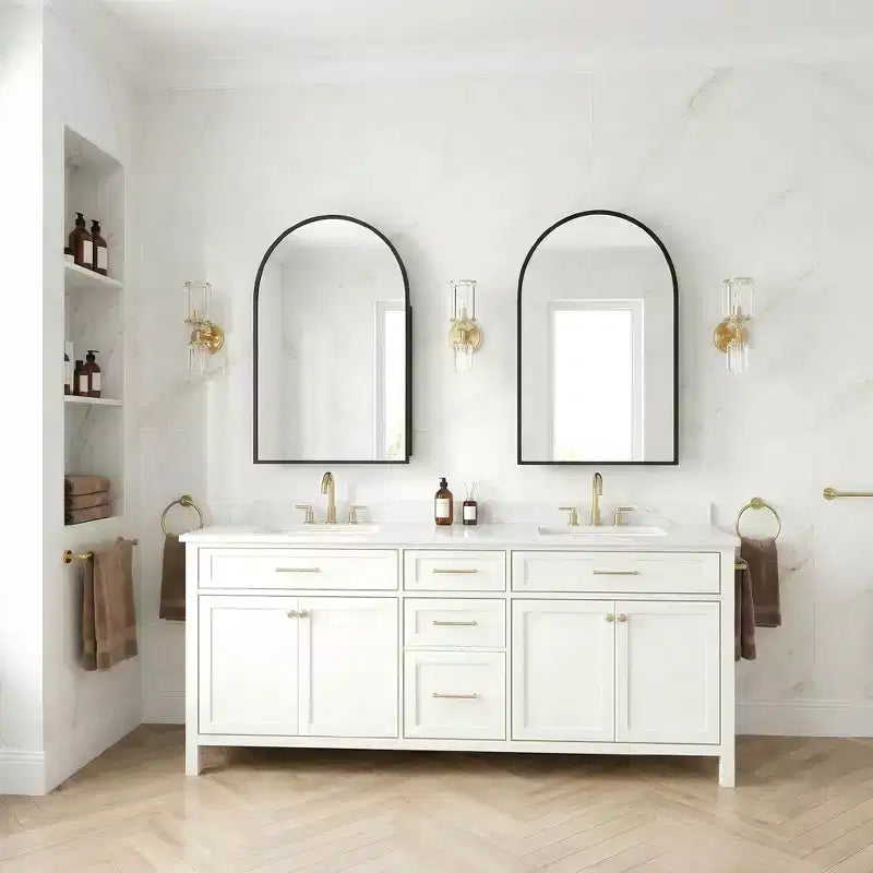 Dovelina Modern Arched Medicine Cabinet With Mirror Metal Framed Bathroom Mirror With Storage - 36x24