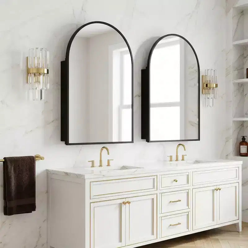Dovelina Modern Arched Medicine Cabinet With Mirror Metal Framed Bathroom Mirror With Storage - 36x24