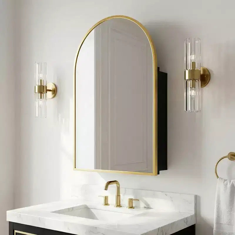 Dovelina Modern Arched Medicine Cabinet With Mirror Metal Framed Bathroom Mirror With Storage - 36x24