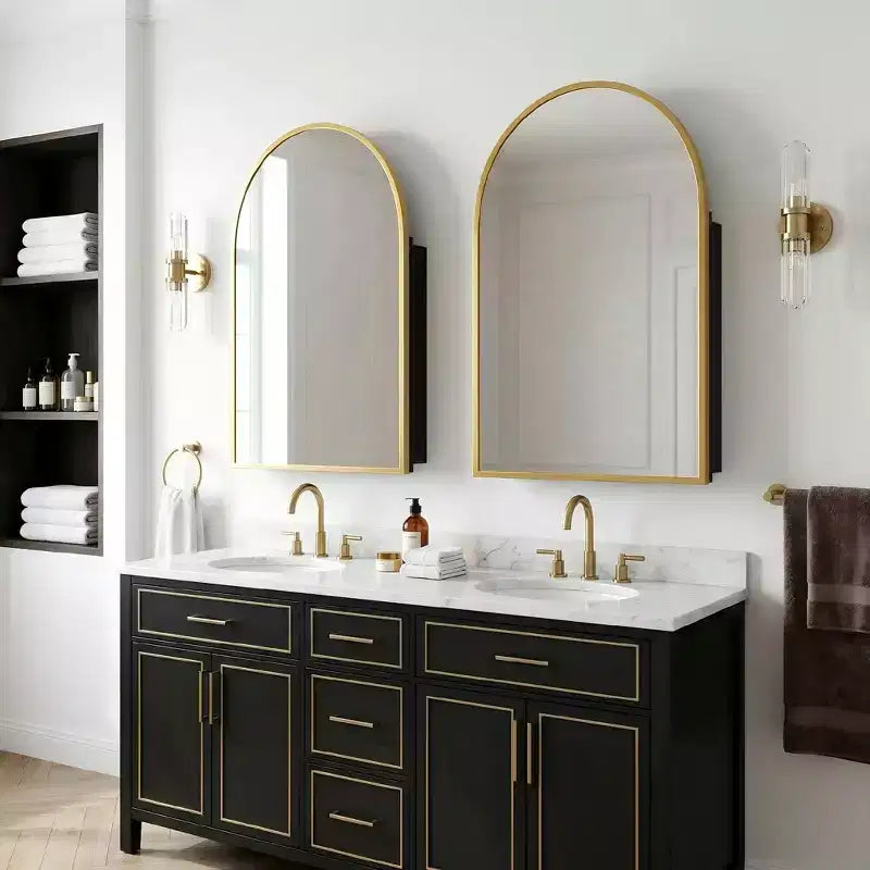 Dovelina Modern Arched Medicine Cabinet With Mirror Metal Framed Bathroom Mirror With Storage - 36x24