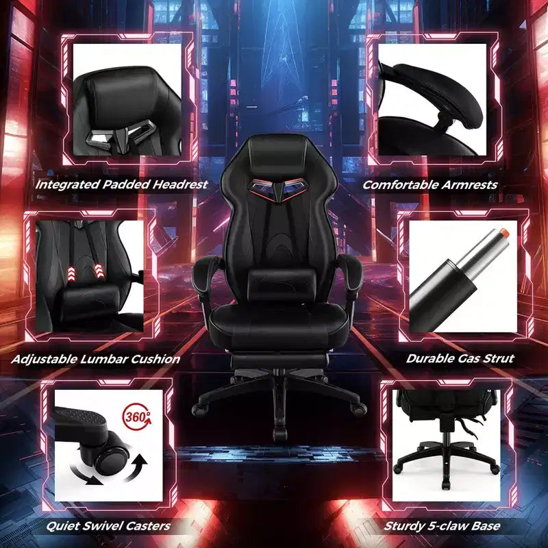 Sedia E-Sports Regolabile da Corsa con Poggiatesta Imbottito e Supporto Lombare Blu/Nero/Grigio/Rosso