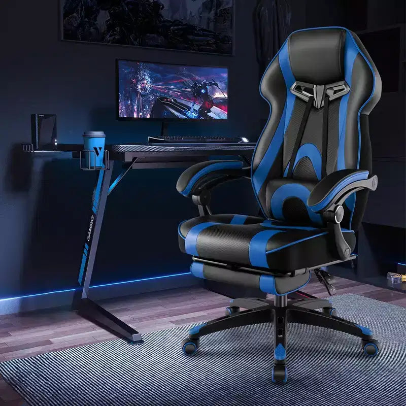 Sedia E-Sports Regolabile da Corsa con Poggiatesta Imbottito e Supporto Lombare Blu/Nero/Grigio/Rosso