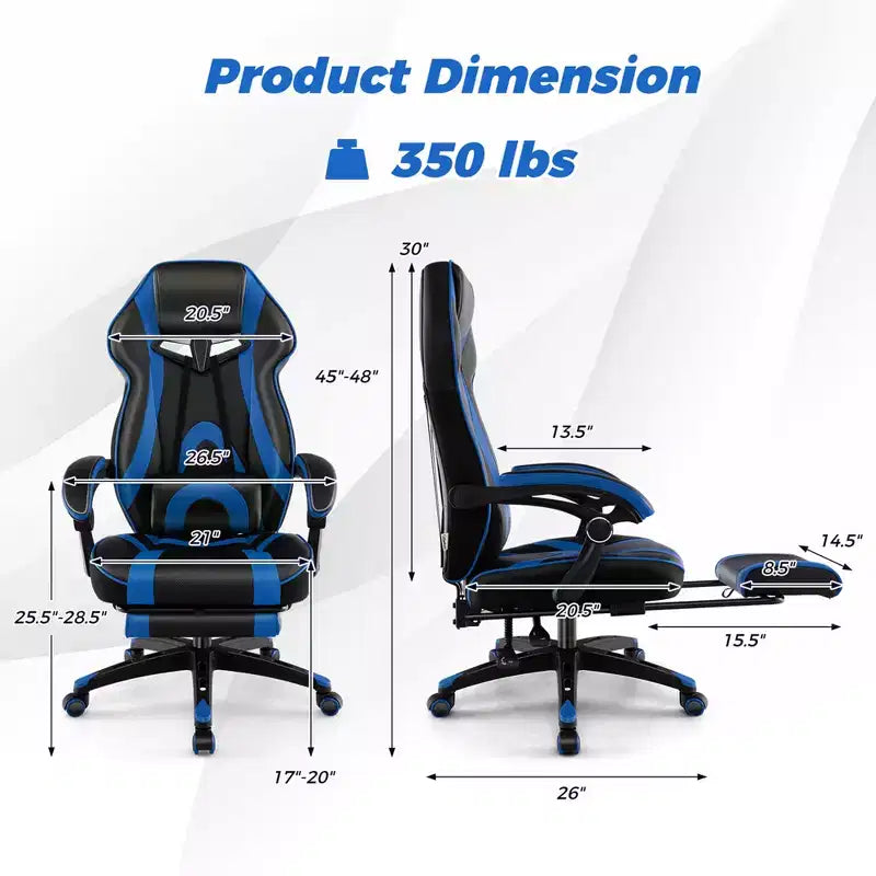 Sedia E-Sports Regolabile da Corsa con Poggiatesta Imbottito e Supporto Lombare Blu/Nero/Grigio/Rosso