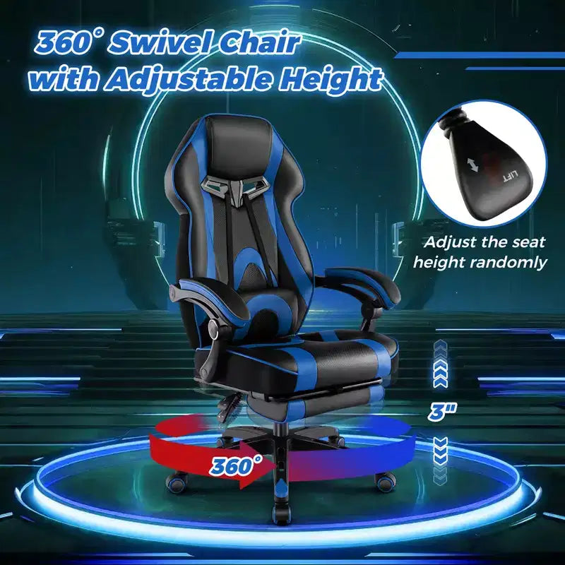 Sedia E-Sports Regolabile da Corsa con Poggiatesta Imbottito e Supporto Lombare Blu/Nero/Grigio/Rosso