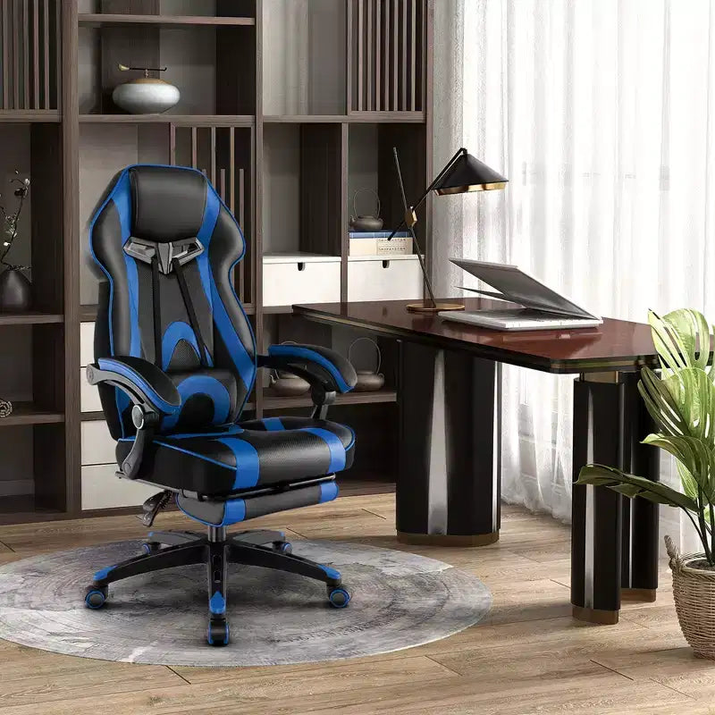 Sedia E-Sports Regolabile da Corsa con Poggiatesta Imbottito e Supporto Lombare Blu/Nero/Grigio/Rosso