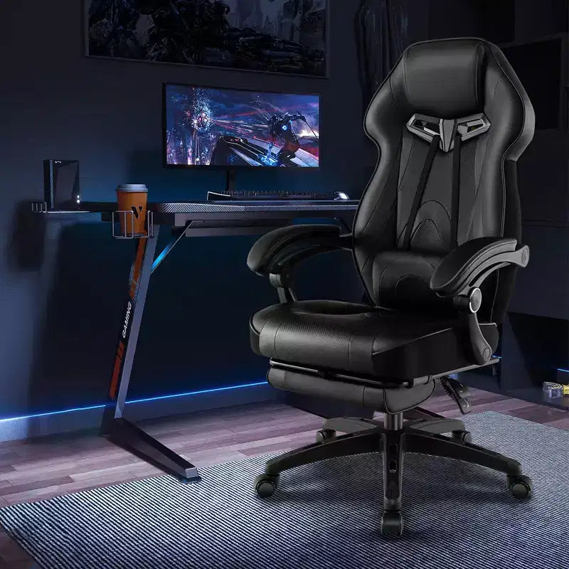 Adjustable E-Sports Racing Style Chair with Padded Headrest, Lumbar Support Blue/Black/Grey/Red