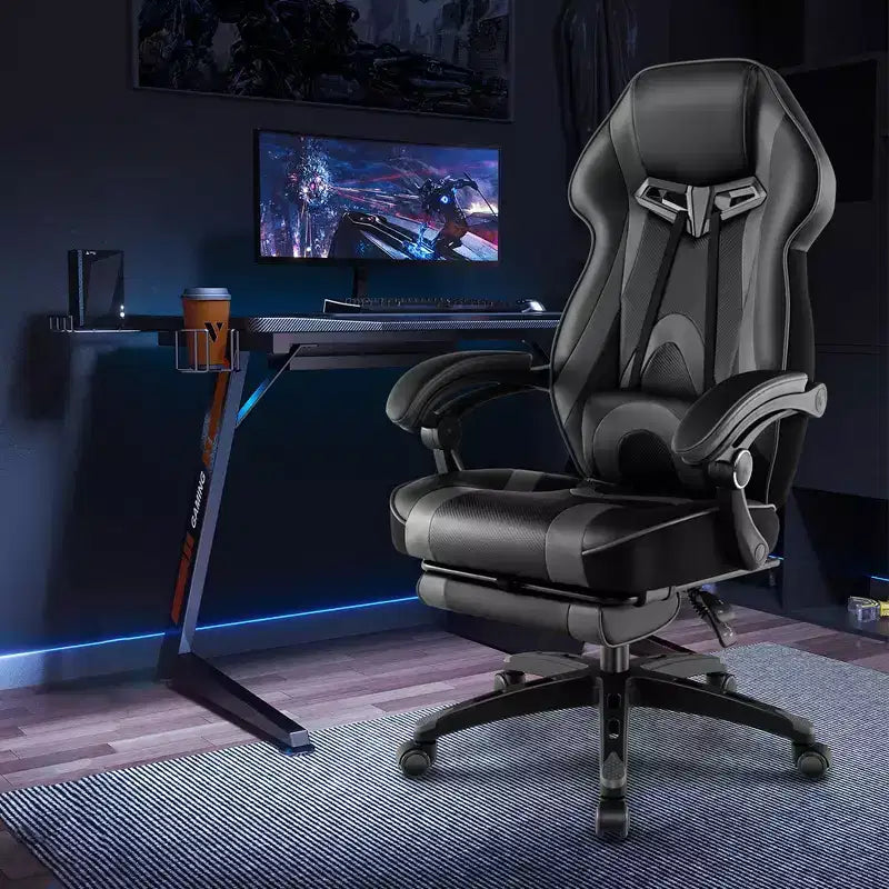 Sedia E-Sports Regolabile da Corsa con Poggiatesta Imbottito e Supporto Lombare Blu/Nero/Grigio/Rosso