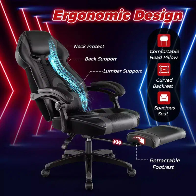 Sedia E-Sports Regolabile da Corsa con Poggiatesta Imbottito e Supporto Lombare Blu/Nero/Grigio/Rosso