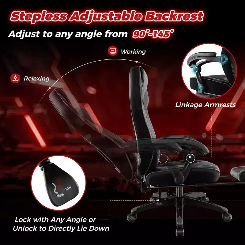 Sedia E-Sports Regolabile da Corsa con Poggiatesta Imbottito e Supporto Lombare Blu/Nero/Grigio/Rosso