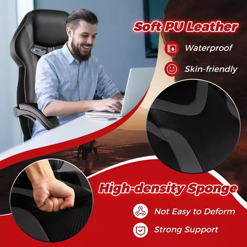 Sedia E-Sports Regolabile da Corsa con Poggiatesta Imbottito e Supporto Lombare Blu/Nero/Grigio/Rosso