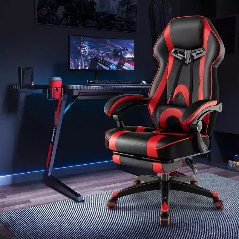 Sedia E-Sports Regolabile da Corsa con Poggiatesta Imbottito e Supporto Lombare Blu/Nero/Grigio/Rosso