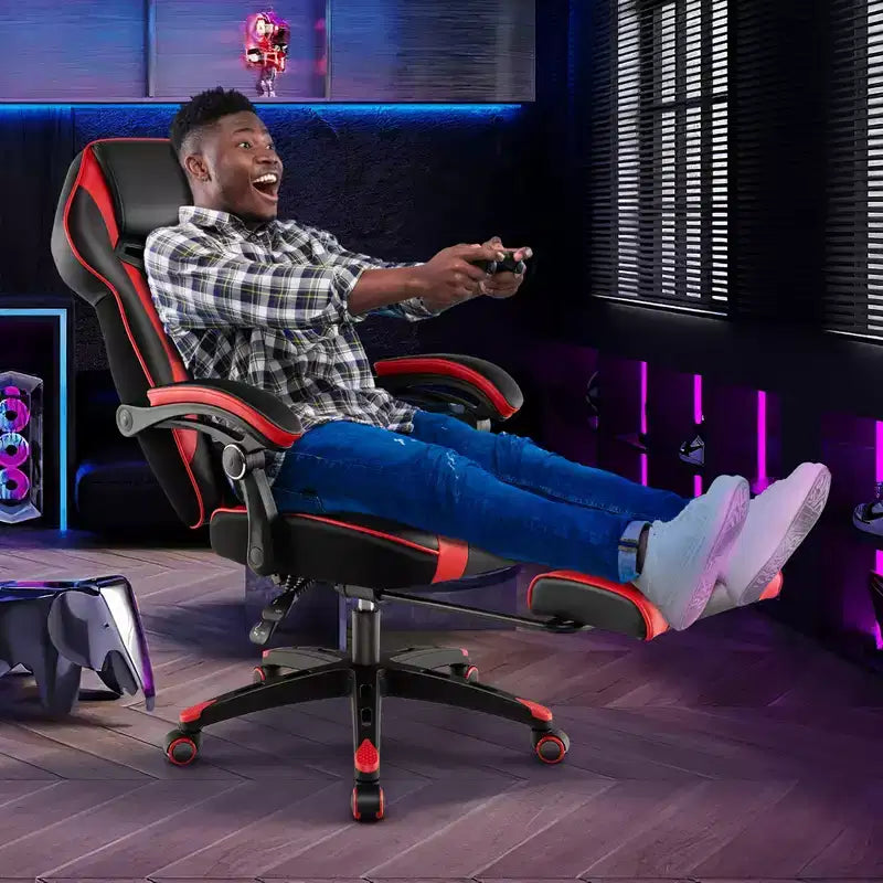 Sedia E-Sports Regolabile da Corsa con Poggiatesta Imbottito e Supporto Lombare Blu/Nero/Grigio/Rosso
