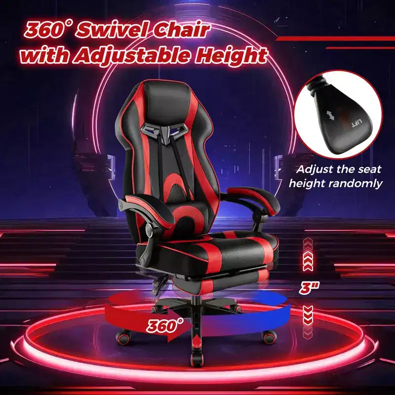 Sedia E-Sports Regolabile da Corsa con Poggiatesta Imbottito e Supporto Lombare Blu/Nero/Grigio/Rosso