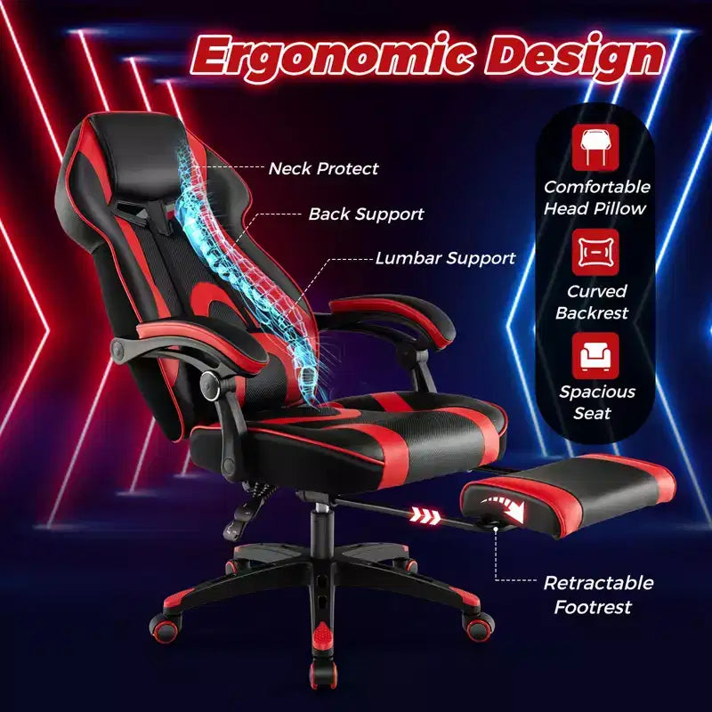 Sedia E-Sports Regolabile da Corsa con Poggiatesta Imbottito e Supporto Lombare Blu/Nero/Grigio/Rosso