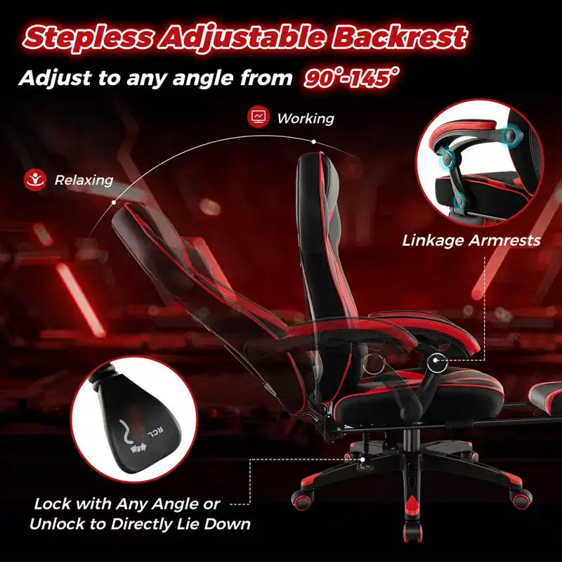 Sedia E-Sports Regolabile da Corsa con Poggiatesta Imbottito e Supporto Lombare Blu/Nero/Grigio/Rosso