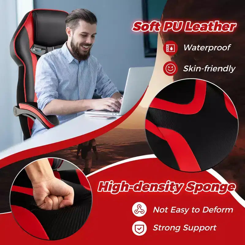 Sedia E-Sports Regolabile da Corsa con Poggiatesta Imbottito e Supporto Lombare Blu/Nero/Grigio/Rosso
