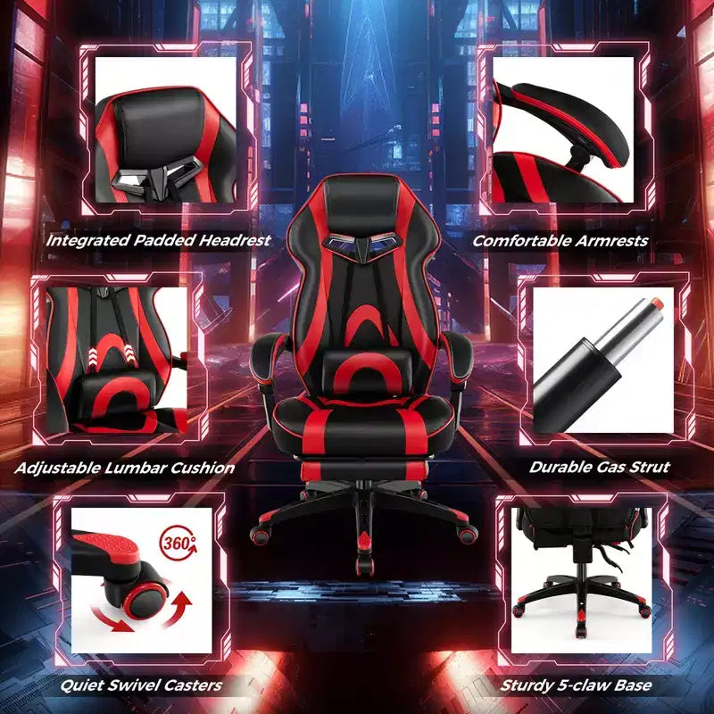 Sedia E-Sports Regolabile da Corsa con Poggiatesta Imbottito e Supporto Lombare Blu/Nero/Grigio/Rosso
