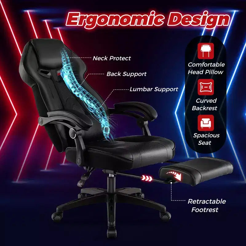 Sedia E-Sports Regolabile da Corsa con Poggiatesta Imbottito e Supporto Lombare Blu/Nero/Grigio/Rosso