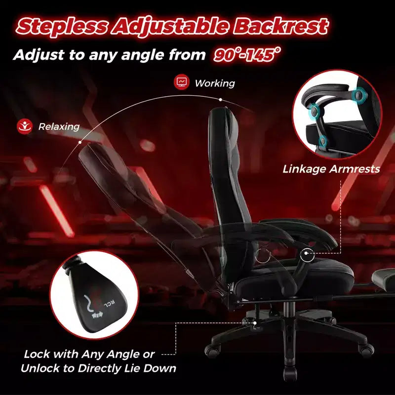 Sedia E-Sports Regolabile da Corsa con Poggiatesta Imbottito e Supporto Lombare Blu/Nero/Grigio/Rosso