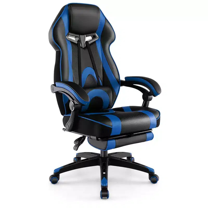 Adjustable E-Sports Racing Style Chair with Padded Headrest, Lumbar Support Blue/Black/Grey/Red