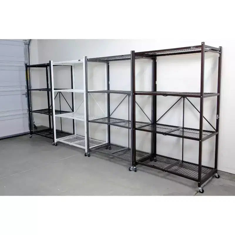 Scaffale a 4 ripiani pieghevole in metallo R5 con ruote, capacità di 450 kg per cucina, garage o giardino, bianco, certificato ricondizionato