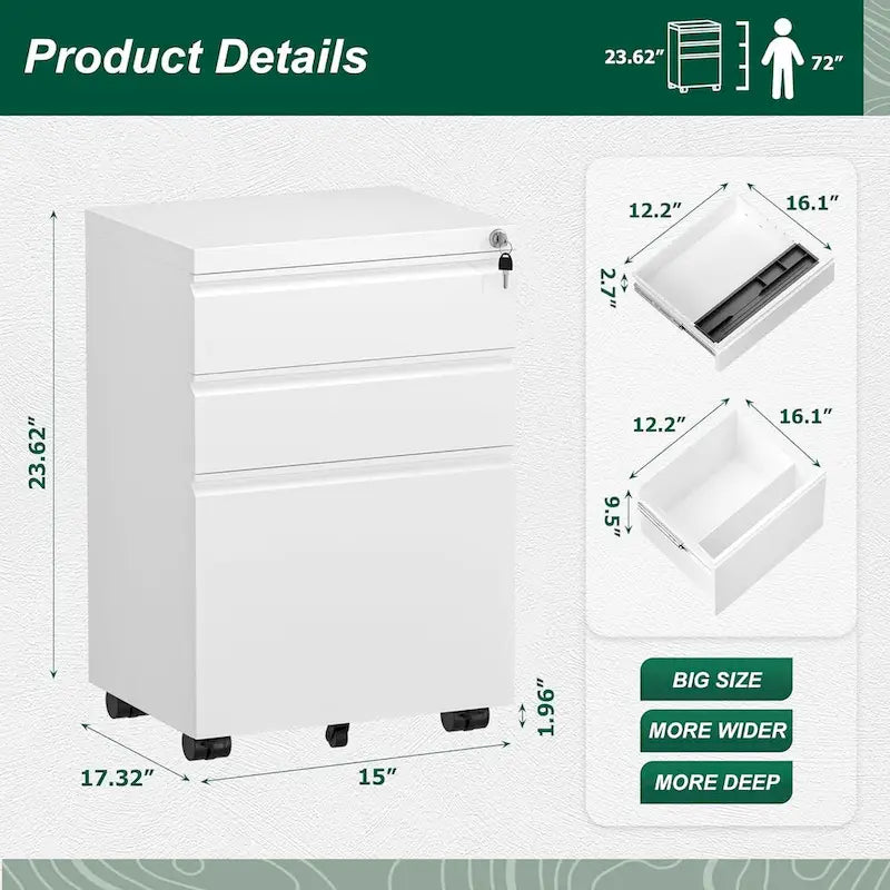 Classificatore verticale/mobile a 3 cassetti per ufficio domestico