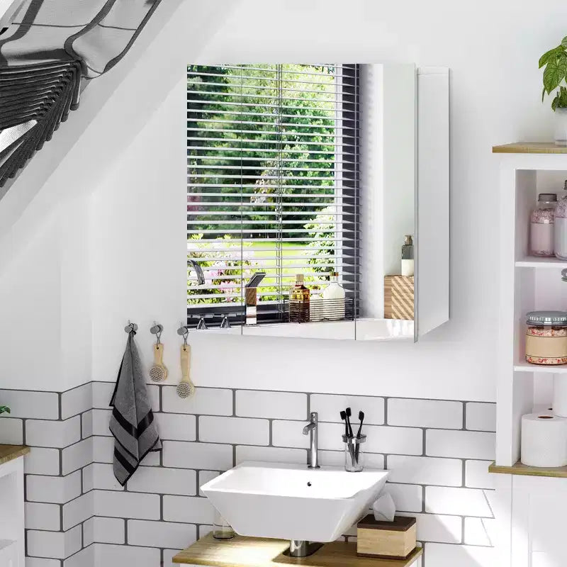 Medicine Cabinet, Bathroom Mirror with Storage Cabinet and Adjustable Shelves, Wall Mounted Bathroom Vanity Mirror, White