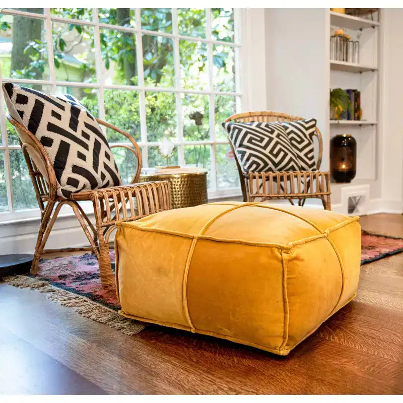 Square Cotton Velvet Pouf