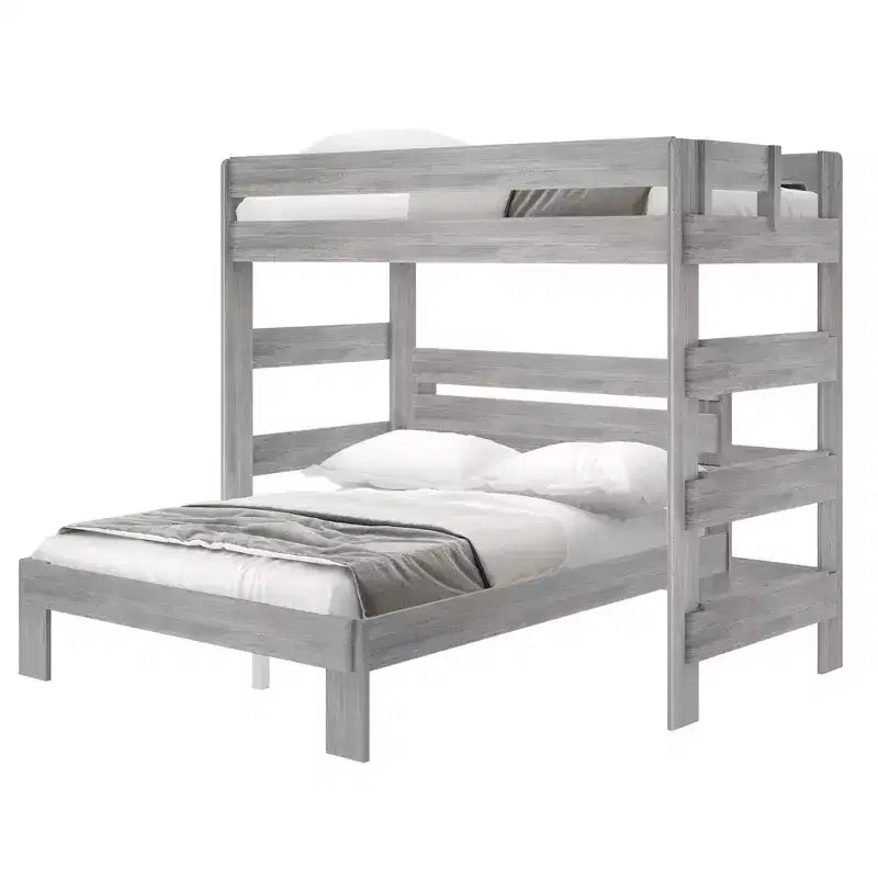 Solid Wood Farmhouse Twin over Queen L-Shaped Bunk Bed Bed for Adults