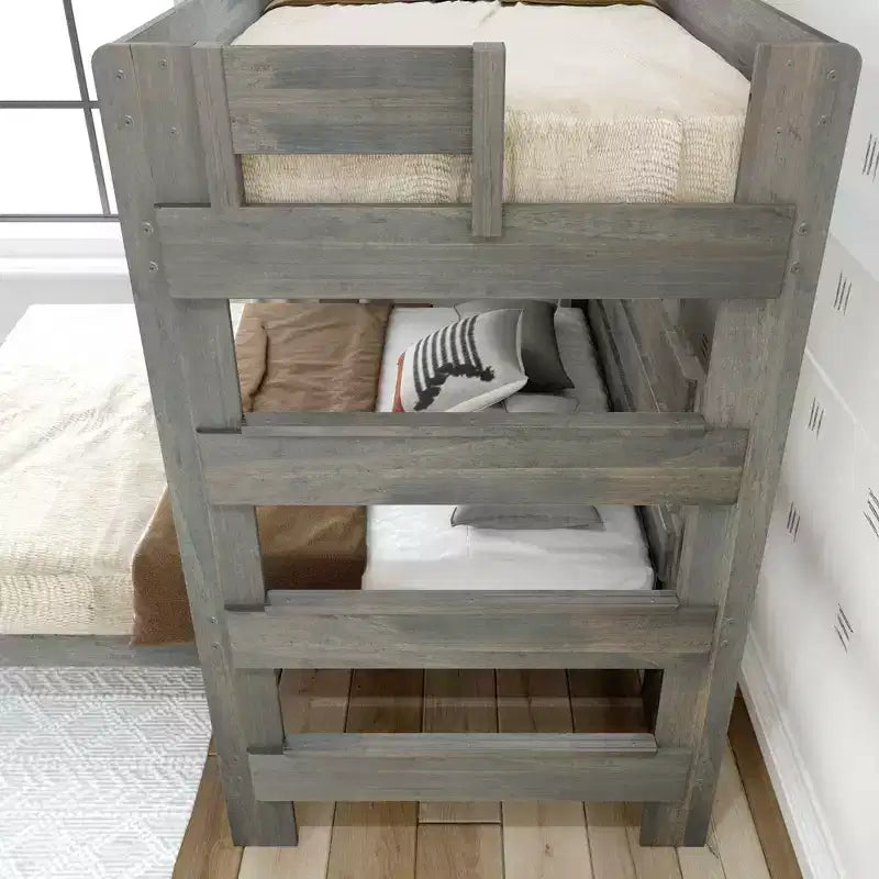 Solid Wood Farmhouse Twin over Queen L-Shaped Bunk Bed Bed for Adults