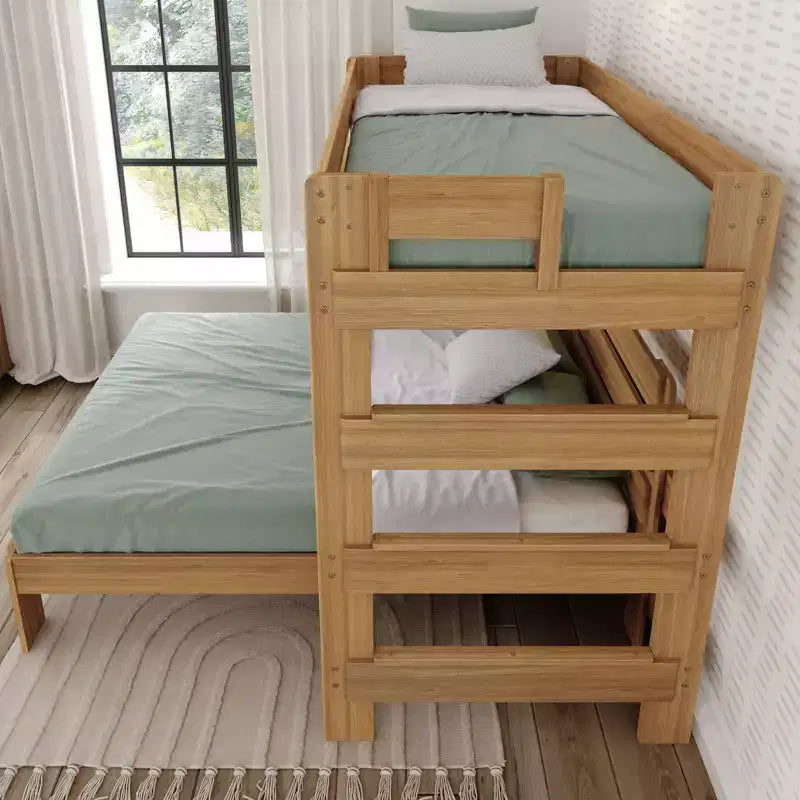 Letto a castello a L in legno massello stile rustico, una piazza e mezza su una piazza e mezza, per adulti